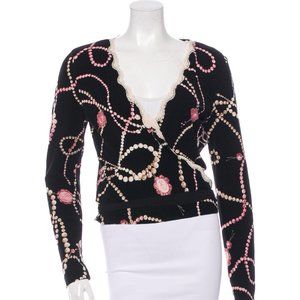 Blumarine Pearl Print Wrap Cardigan